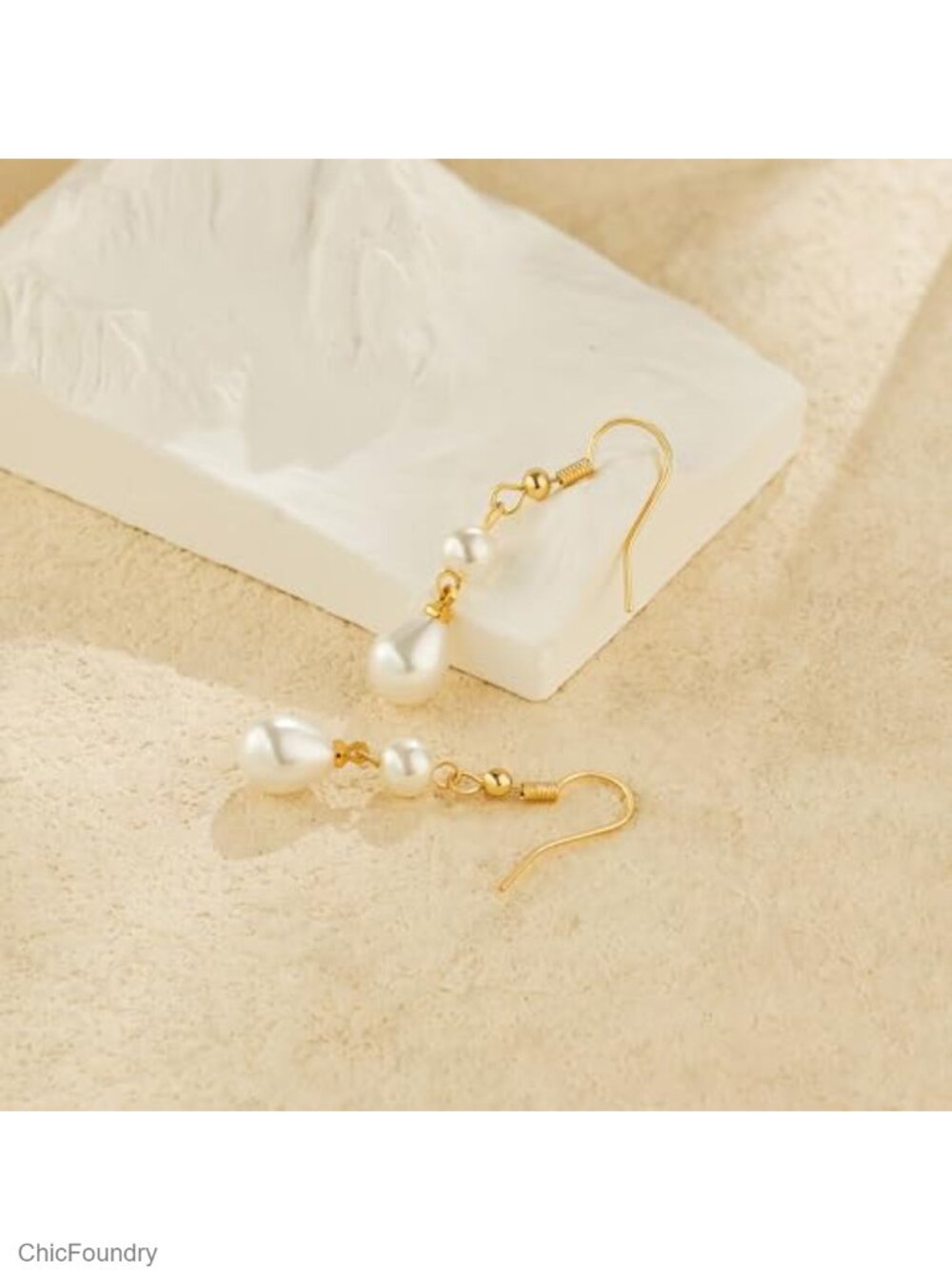 Gold Plated Freshwater Pearl Dangle Drop Earrings with Bow Design - Picture 5 of 6